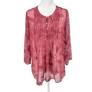 Anthropologie Daniel Rainn Pink Abstract Watercolor Print Henley Blouse | Sz S